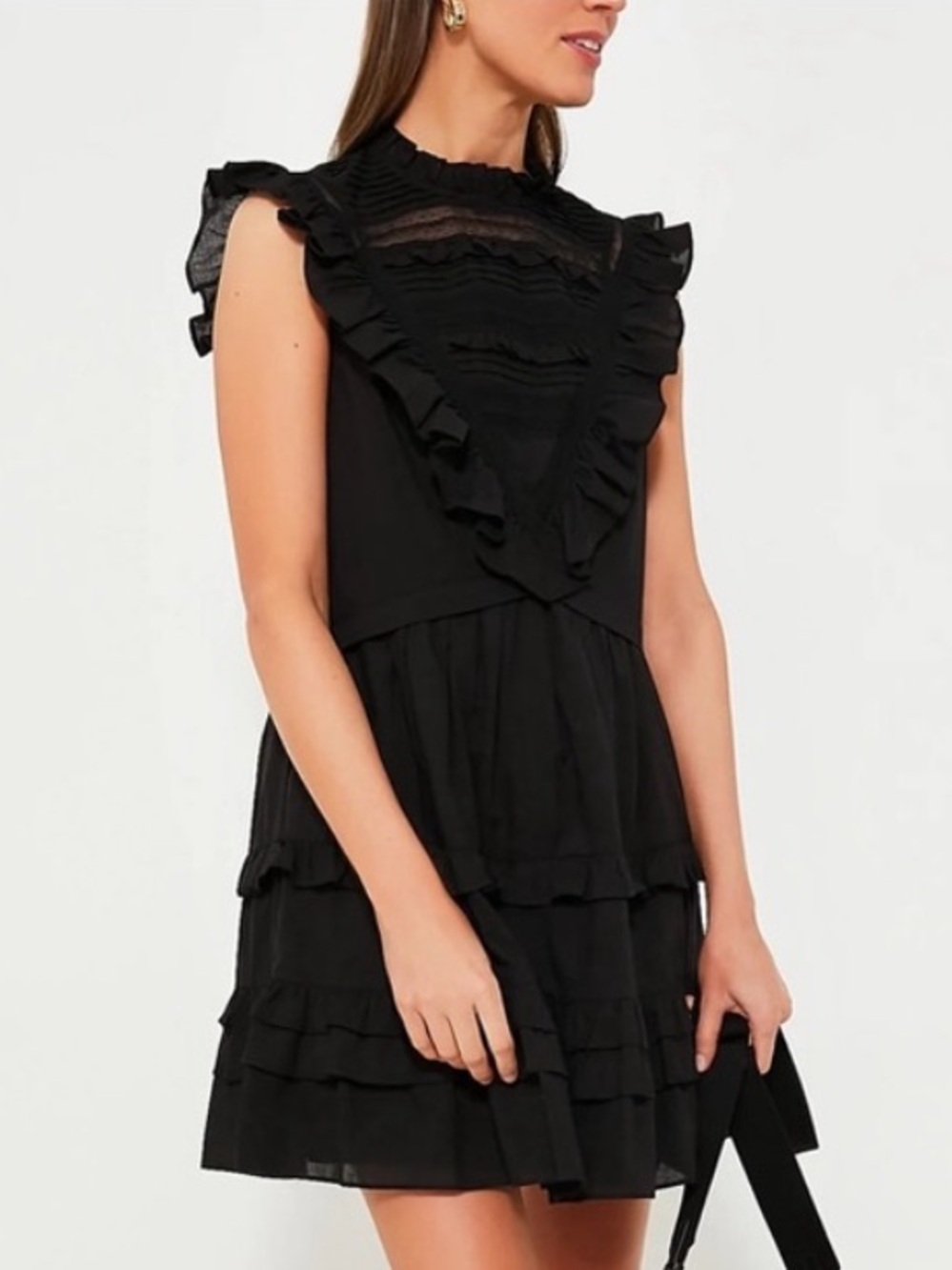 New! Pomander Place Black Ruffle Sleeveless Tiered Blouse Large NWT 34851
